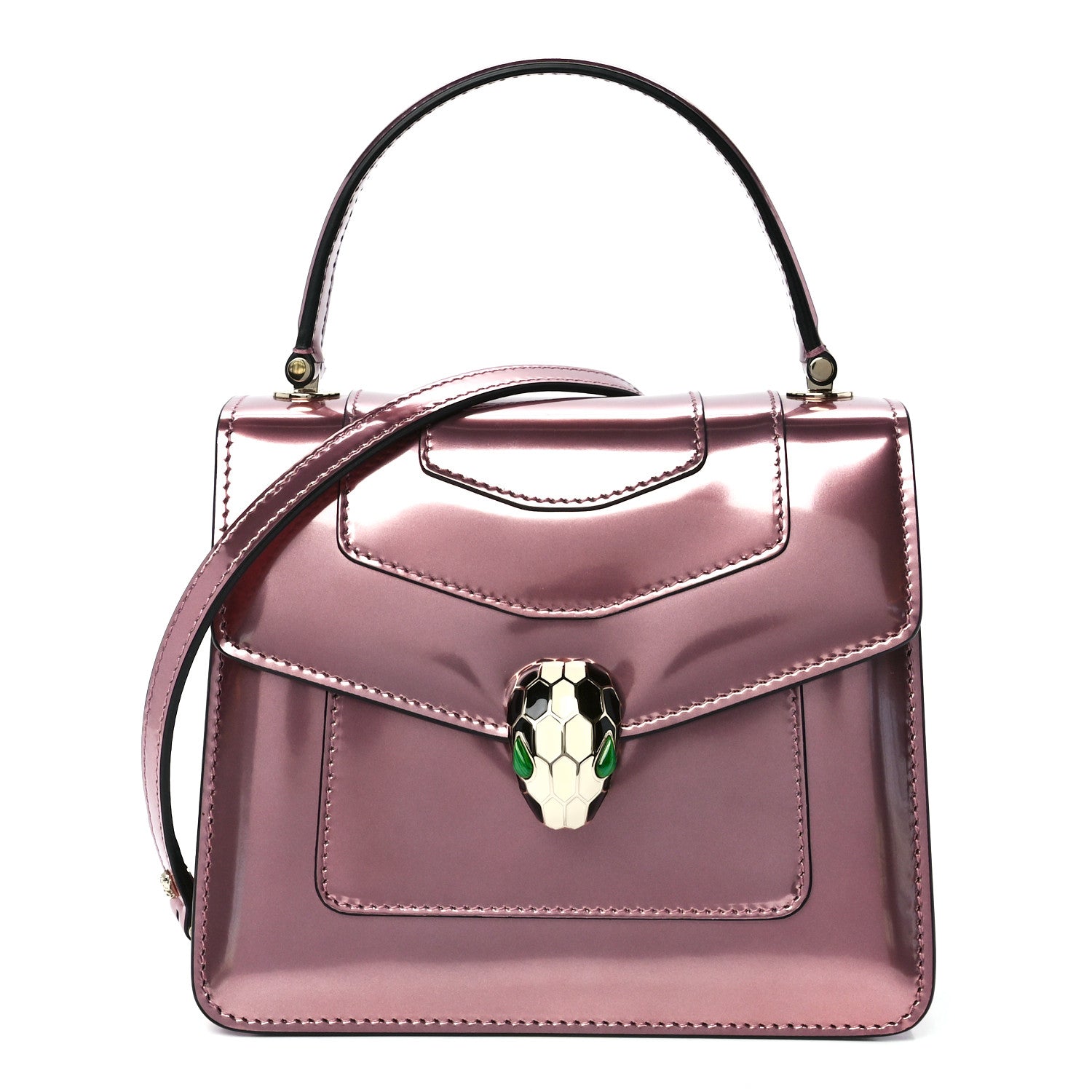 Bulgari Metallic Calfskin Serpenti Forever Top Handle Rose Quartz 3 of 14