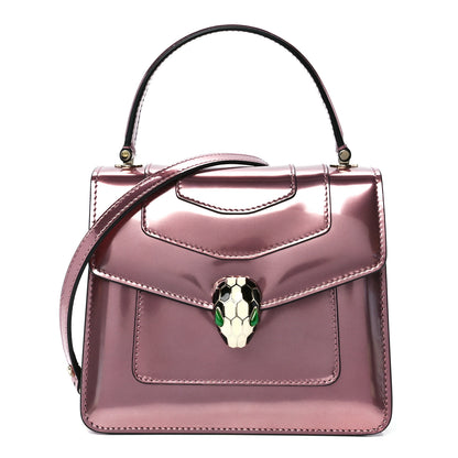 Bulgari Metallic Calfskin Serpenti Forever Top Handle Rose Quartz 3 of 14