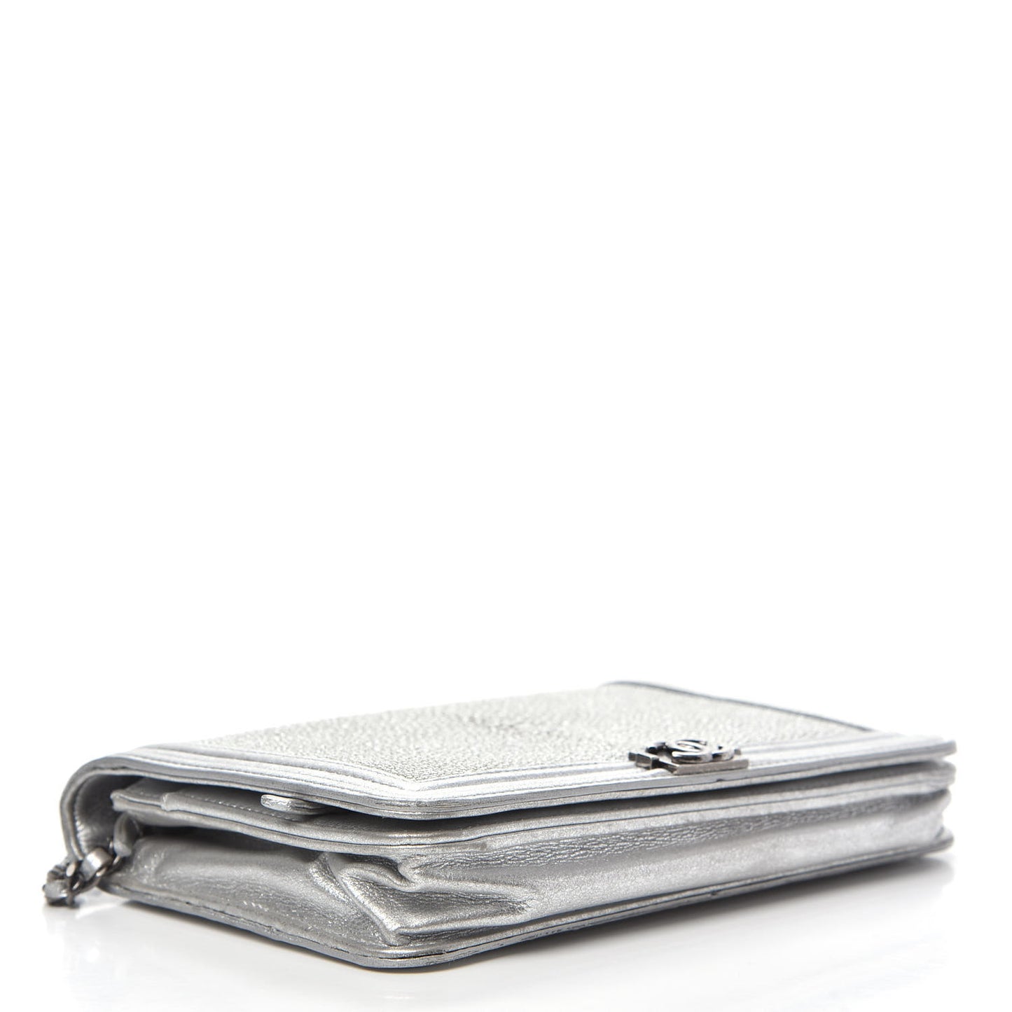 Metallic Galuchat Stingray Lambskin Boy Wallet On Chain WOC Silver