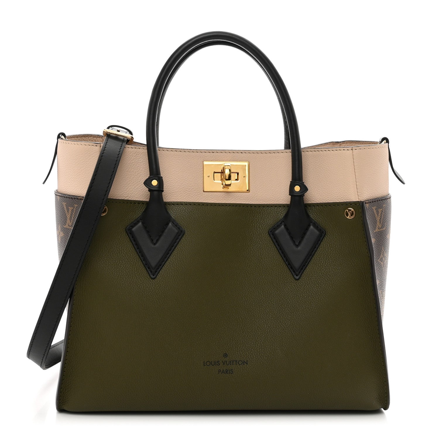 Louis Vuitton Calfskin Monogram On My Side MM Laurier Green Toffee Latte Beige 1 of 9