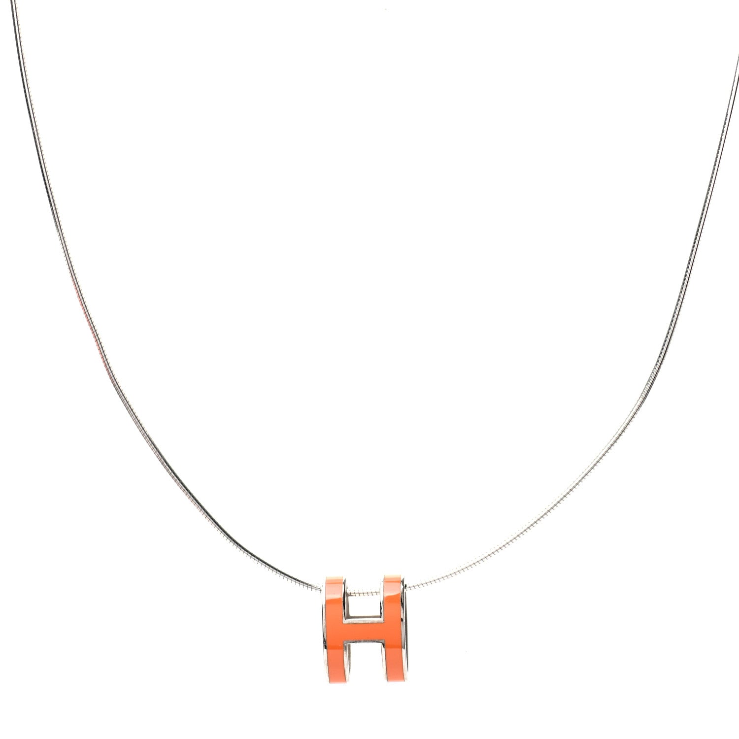 Hermes Lacquered Palladium Pop H Pendant Necklace Orange 1 of 5