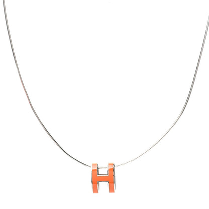 Hermes Lacquered Palladium Pop H Pendant Necklace Orange 1 of 5