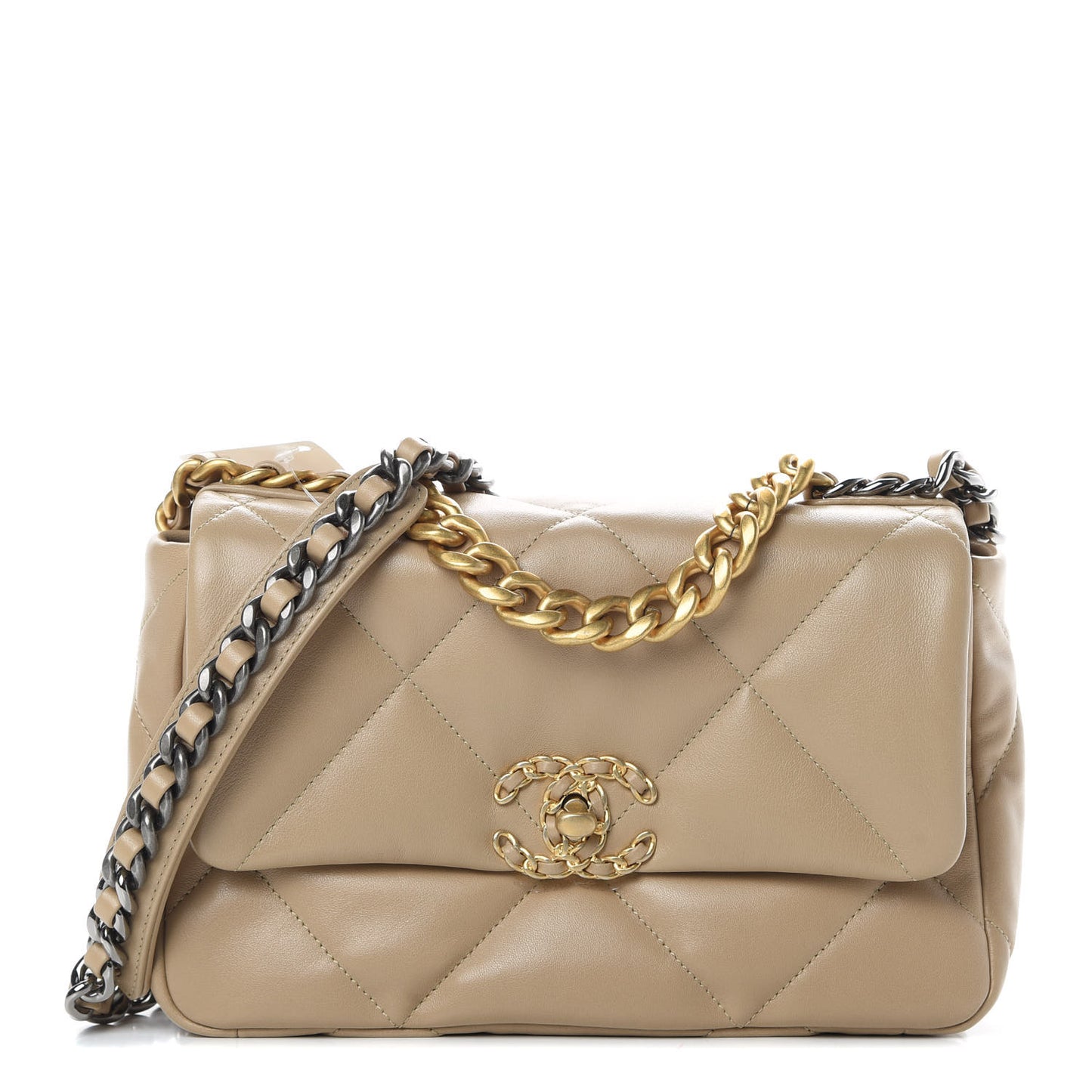 Lambskin Quilted Medium Chanel 19 Flap Beige