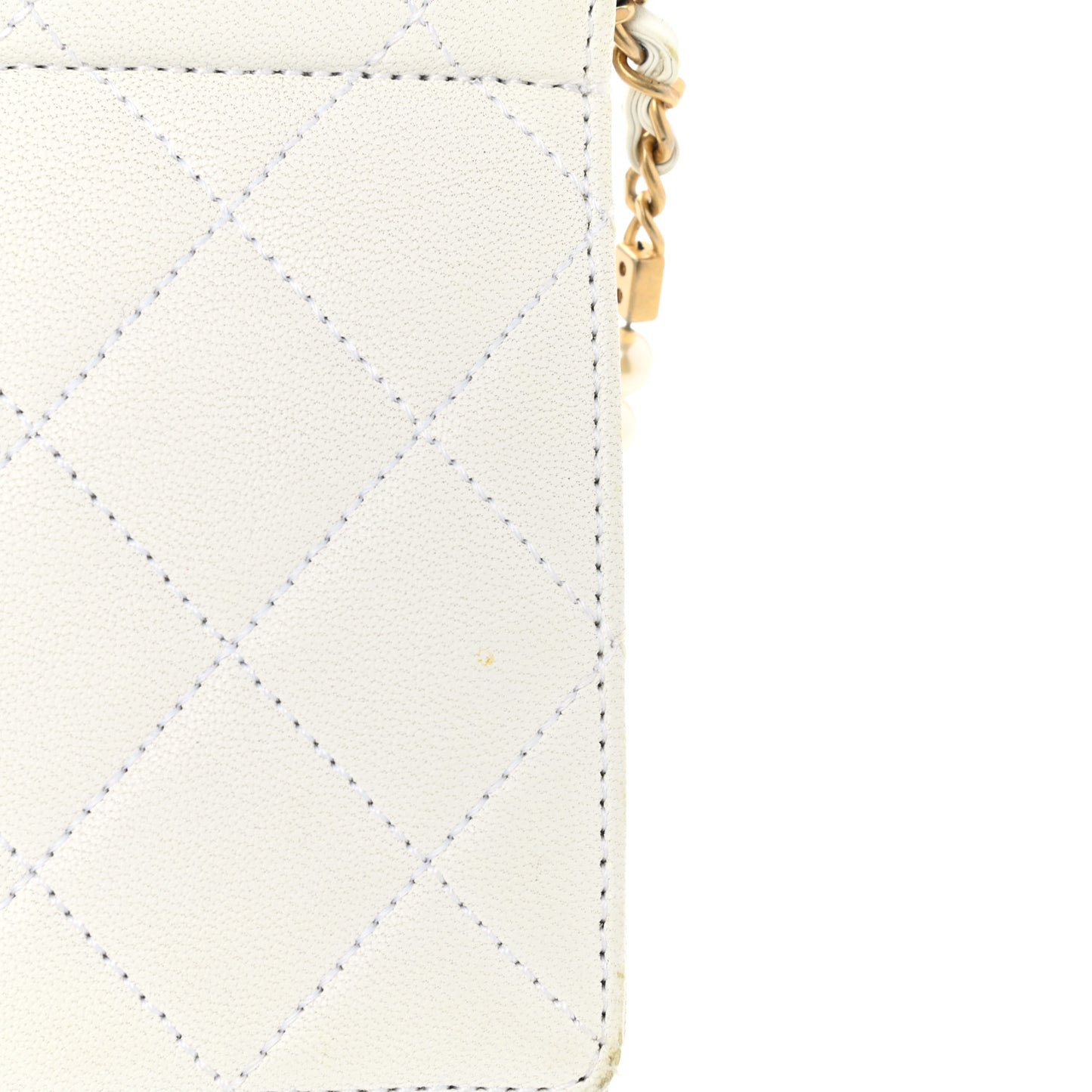 Lambskin Quilted Large Pearl Chain Flap Bag White