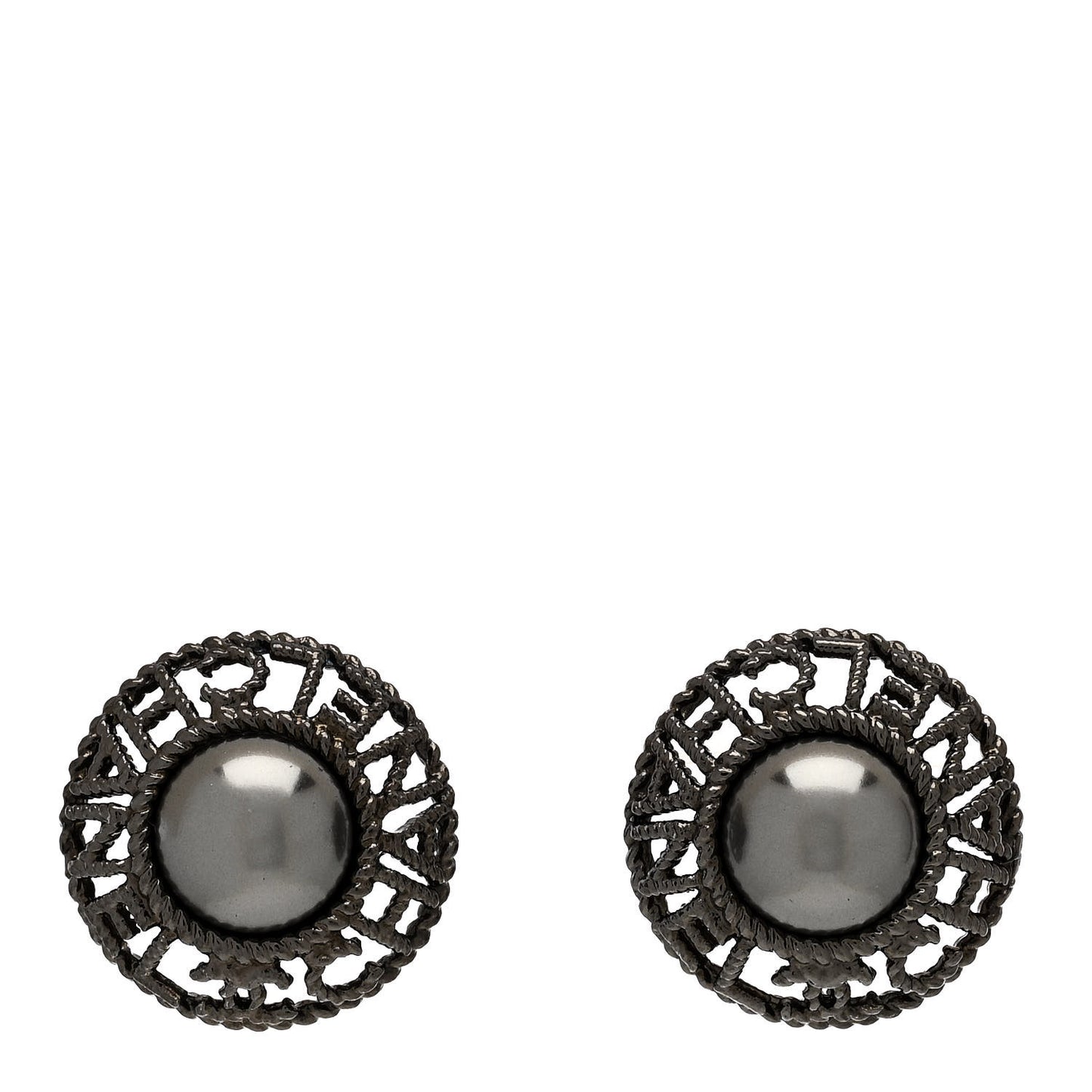 Pearl CC Round Earrings Ruthenium Dark Grey