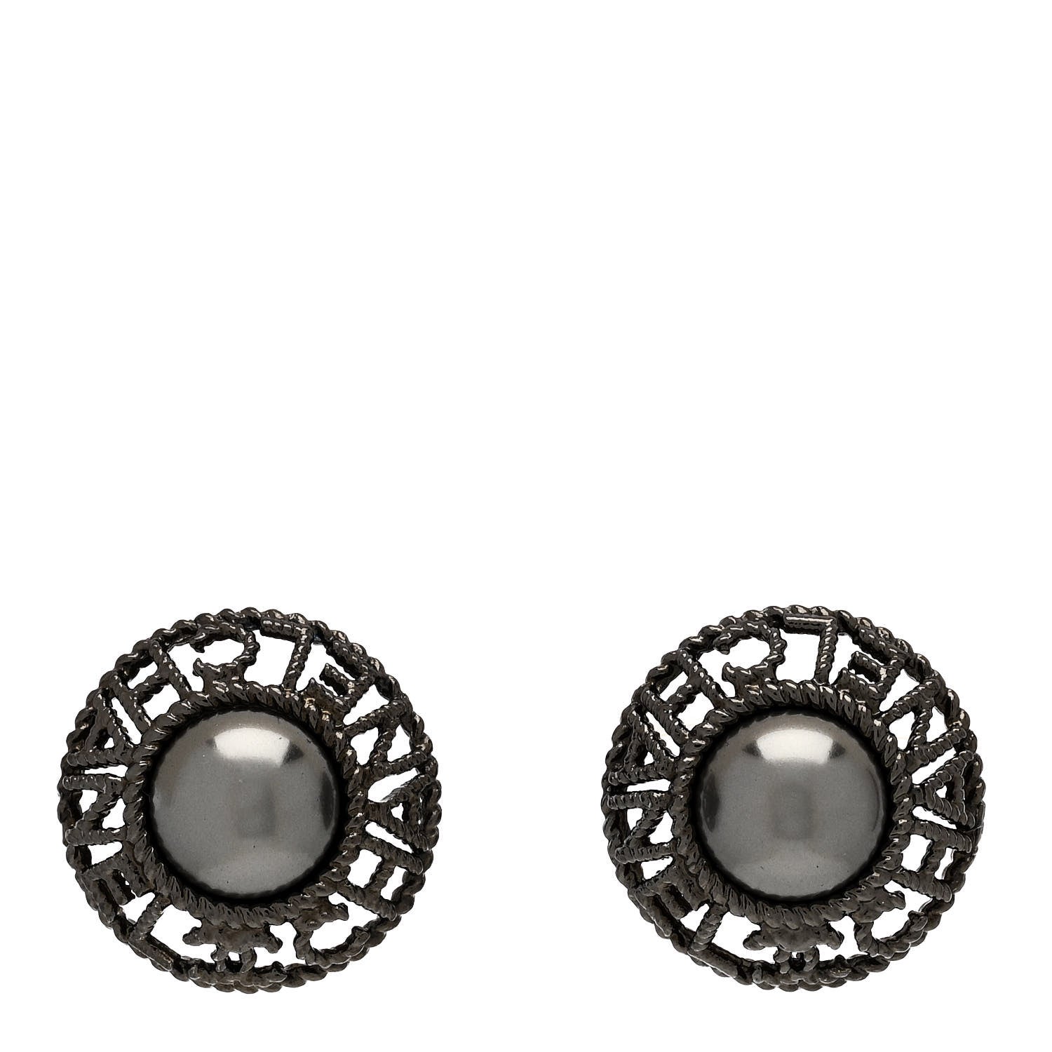 Chanel Pearl CC Round Earrings Ruthenium Dark Grey 1 of 5