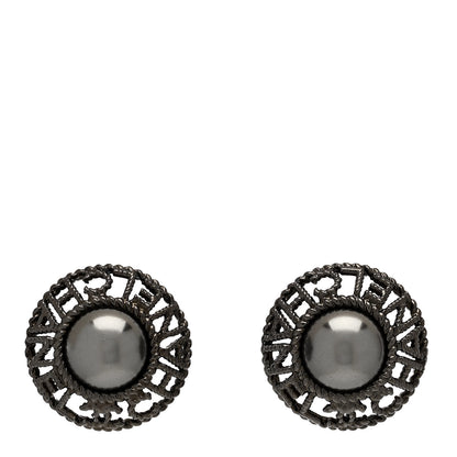 Chanel Pearl CC Round Earrings Ruthenium Dark Grey 1 of 5
