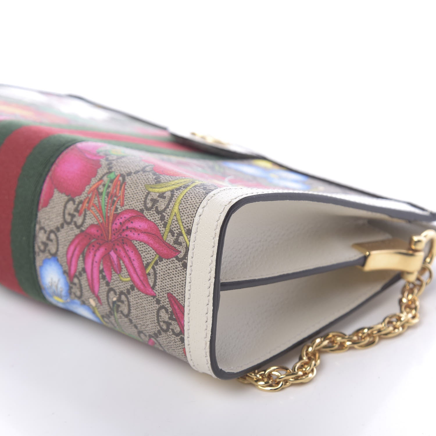 Gucci GG Supreme Monogram Flora Web Small Ophidia Chain Shoulder Bag White 9 of 10