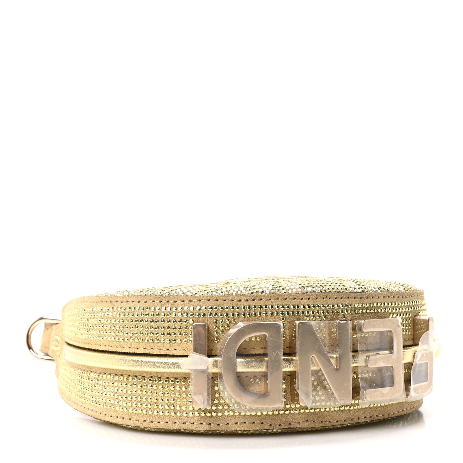 Fendi Crystal Vitello Laminato Suede FF Nano Fendigraphy Hobo Charm Platino 6 of 18