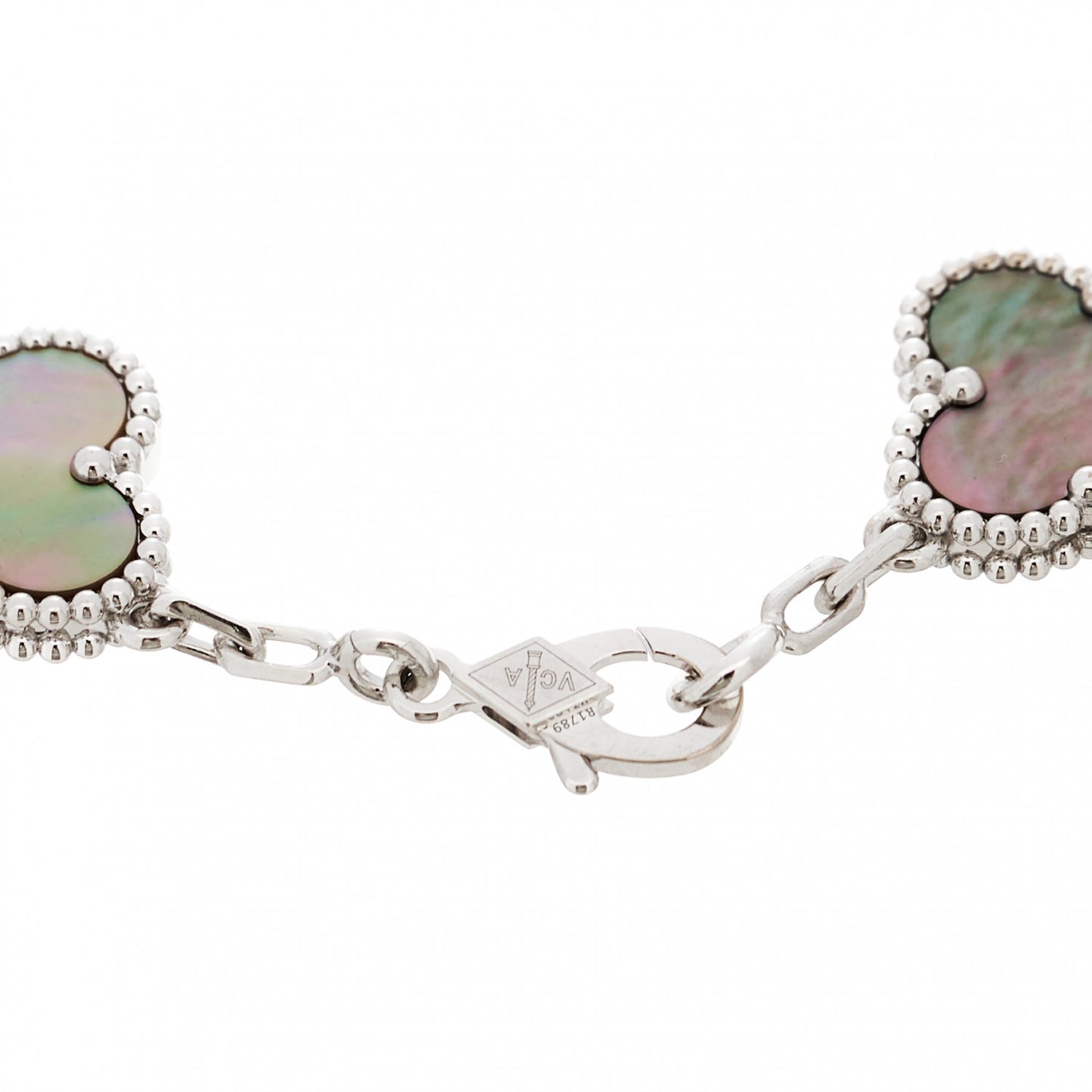 18K White Gold Grey Mother of Pearl 5 Motifs Vintage Alhambra Bracelet