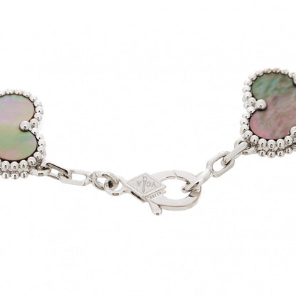 Van Cleef & Arpels 18K White Gold Grey Mother of Pearl 5 Motifs Vintage Alhambra Bracelet 5 of 7