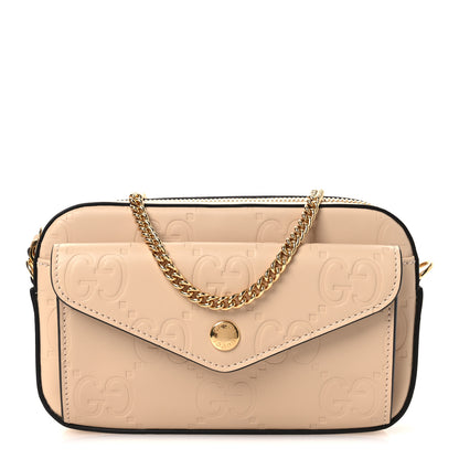 Gucci Calfskin GG Super Mini Debossed Chain Wallet Light Beige 1 of 10