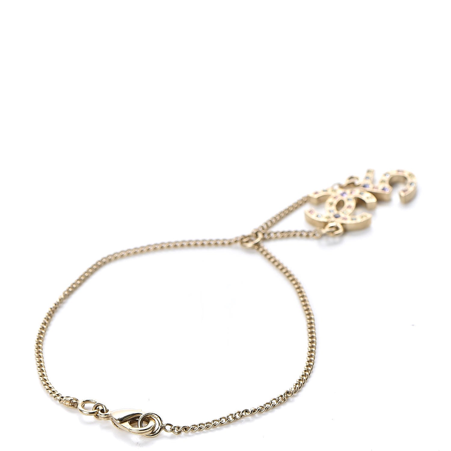 Chanel Crystal Chain CC No 5 Charm Bracelet Gold Multicolor 3 of 5