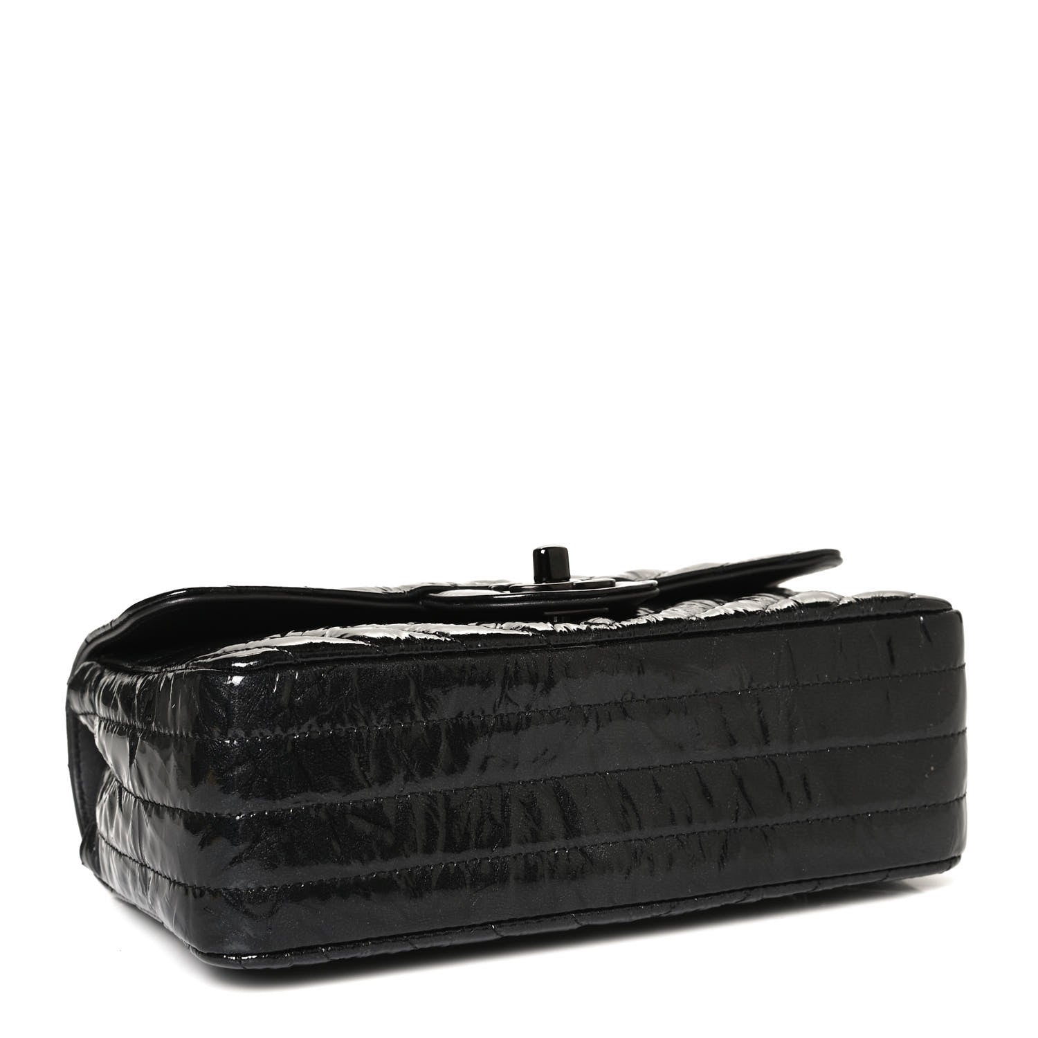Chanel Patent Metallic Crumpled Calfskin Chevron Quilted Mini Rectangular Flap So Black 3 of 12