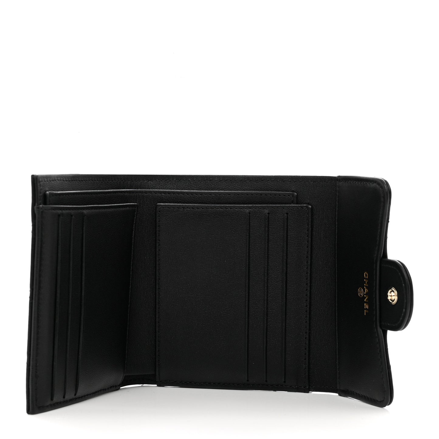 Lambskin Enamel Quilted Roller Skate Compact Flap Wallet Black