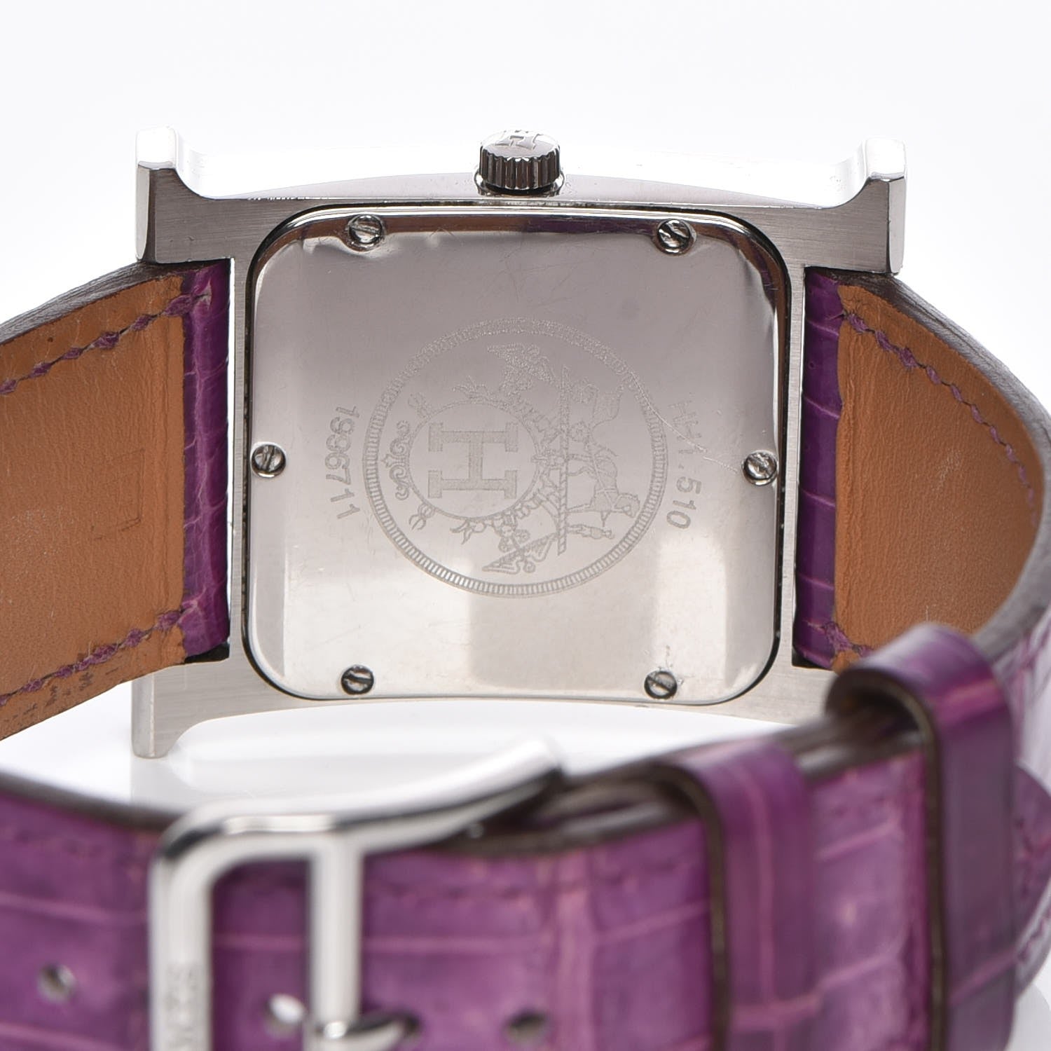 Hermes Stainless Steel Alligator 26mm Heure H Hour Quartz Watch Violet 5 of 12