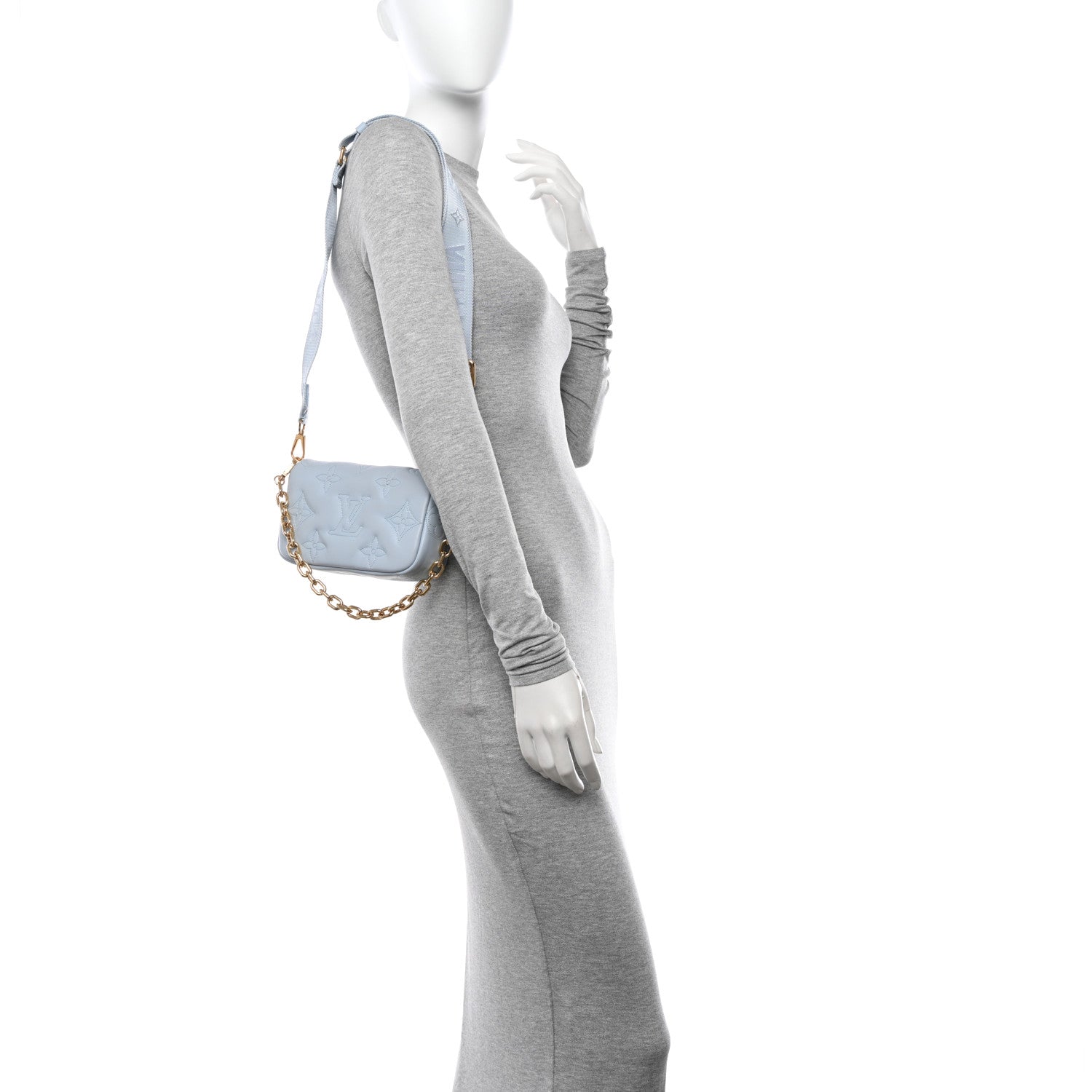 Louis Vuitton Calfskin Bubblegram Wallet On Strap Ice Blue 2 of 11