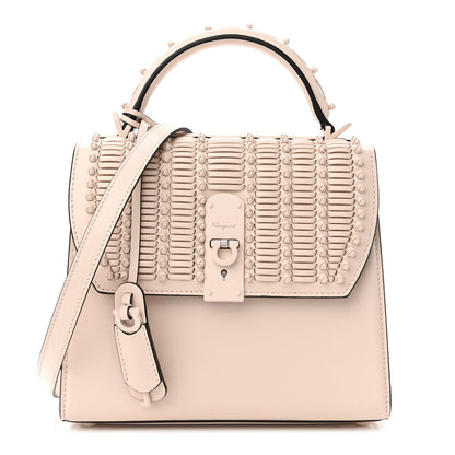 Salvatore Ferragamo Smooth Calfskin Woven Small Boxyz Bone 1 of 9