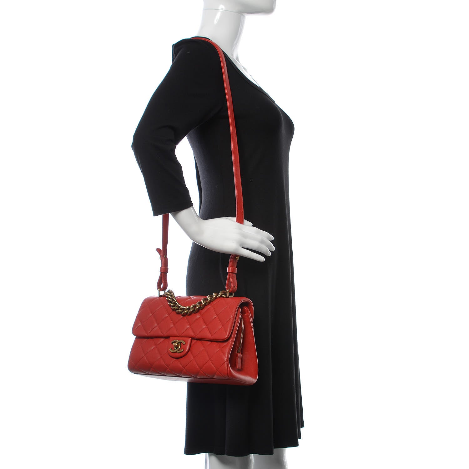 Chanel Shiny Sheepskin Quilted Small Trapezio Flap Red 2 of 10