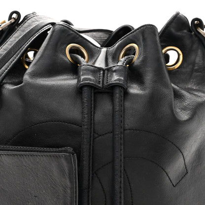 Chanel Lambskin CC Stitched Drawstring Bucket Bag Black 7 of 12