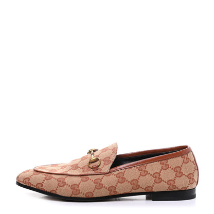 Gucci Canvas GG Monogram Horsebit Womens Jordaan Loafers 38 Beige Ruggine Rust 1 of 12