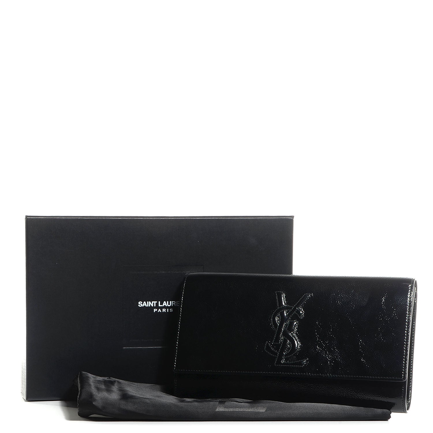 Saint Laurent Textured Patent Monogram Large Belle De Jour Clutch Black 8 of 8