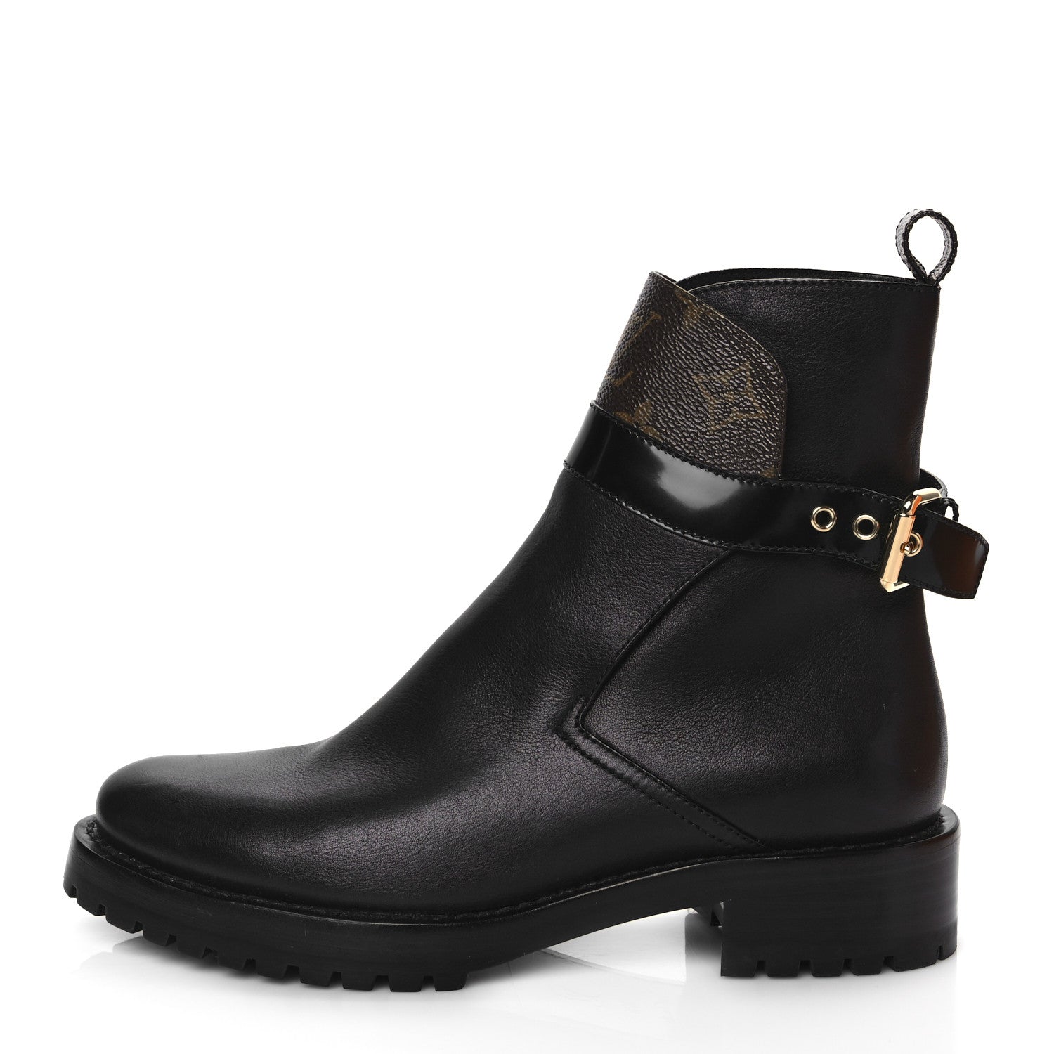 Louis Vuitton Calfskin Monogram Discovery Flat Ankle Boots 36.5 Black 1 of 9