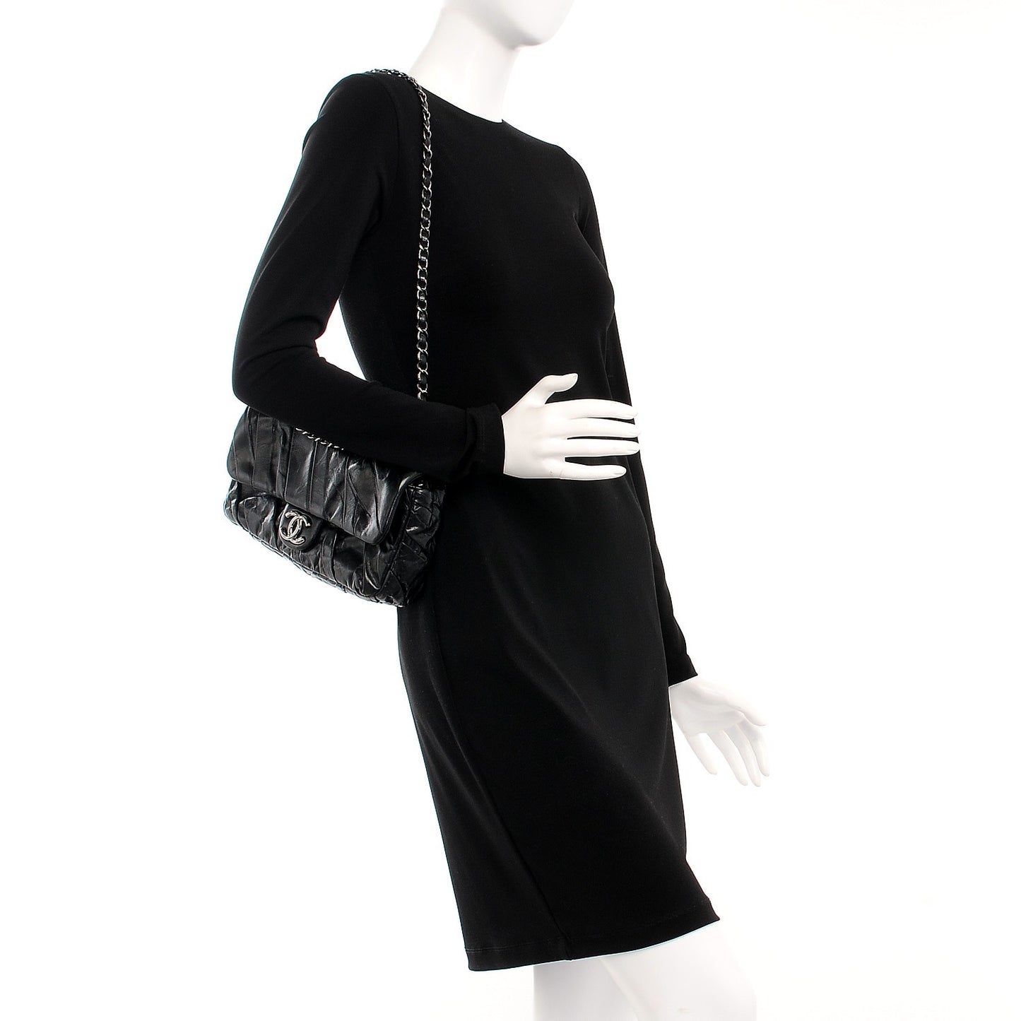 Glazed Calfskin Twisted Medium Flap Black