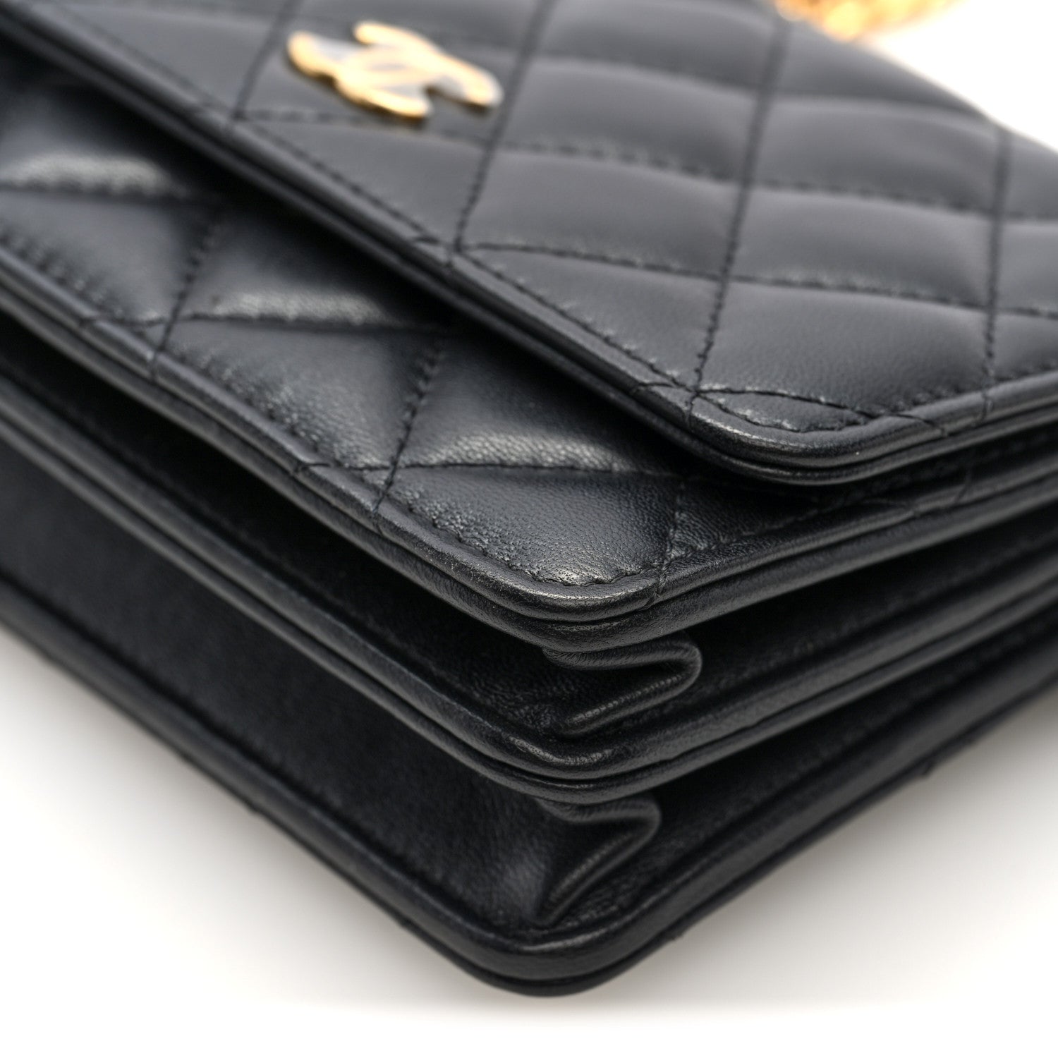 Chanel Lambskin Quilted CC Pearl Enamel Clutch on Chain WOC Black 10 of 10