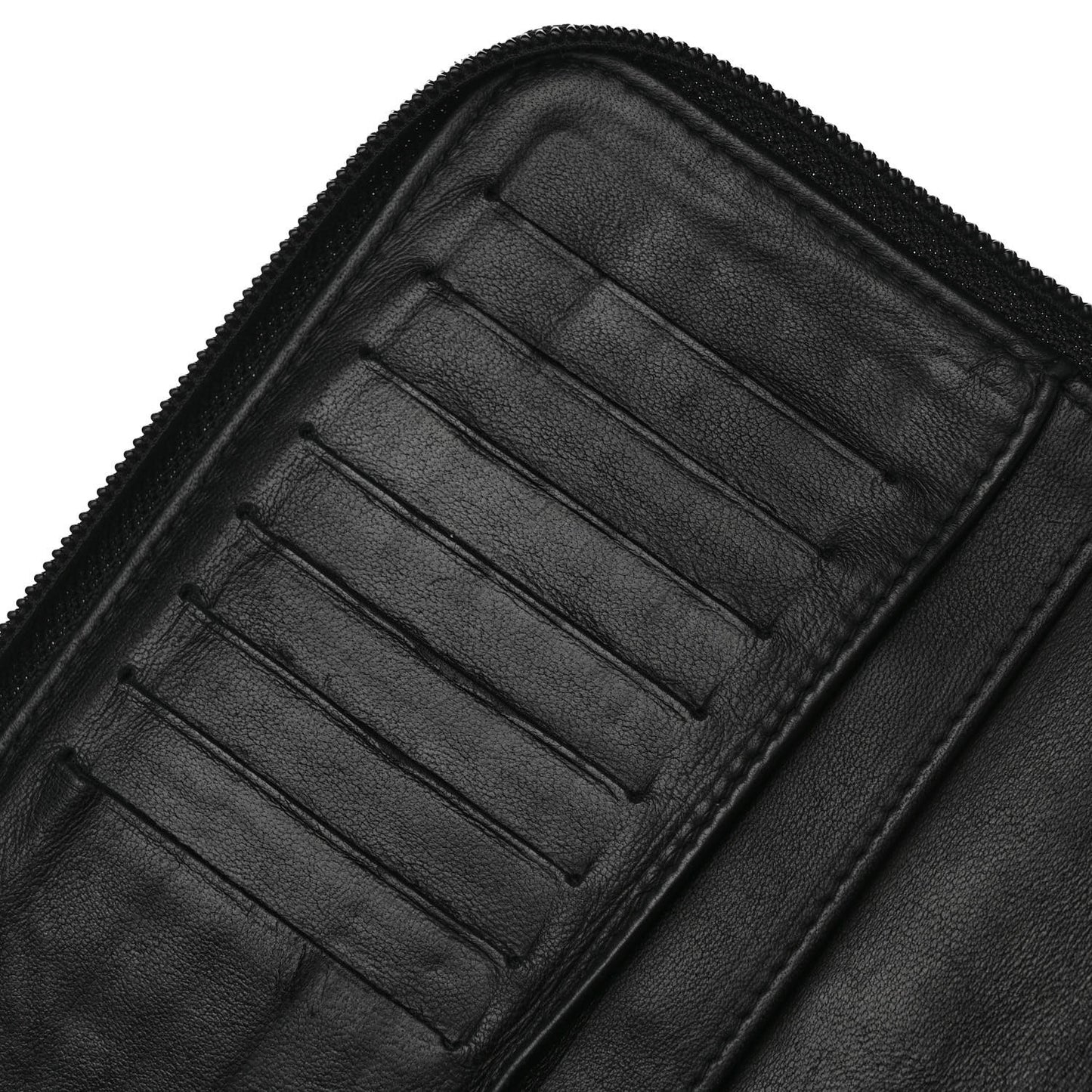 Lambskin Camellia Embossed Zip Around Organizer Wallet Black