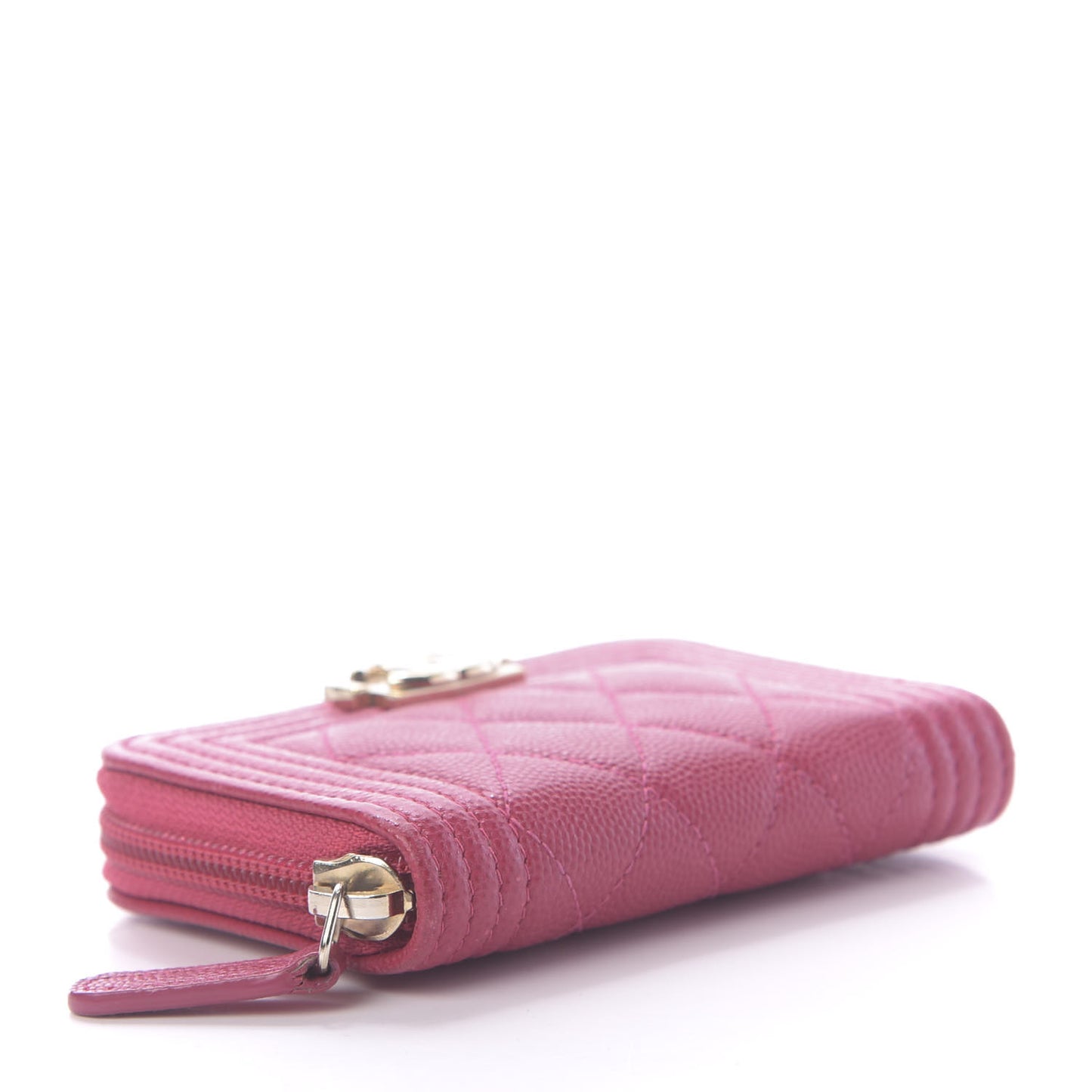 Caviar Quilted Boy Zip Around Coin Purse Wallet Dark Pink