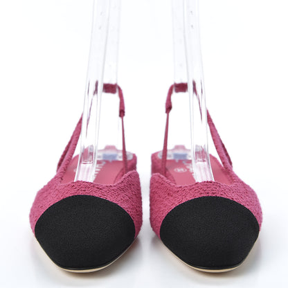 Chanel Tweed Cap Toe CC Slingback Flat 36 Pink 3 of 9