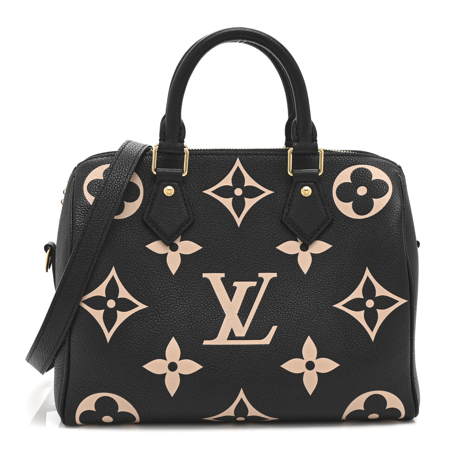 Louis Vuitton Empreinte Monogram Giant Speedy Bandouliere 25 Black Beige 1 of 9