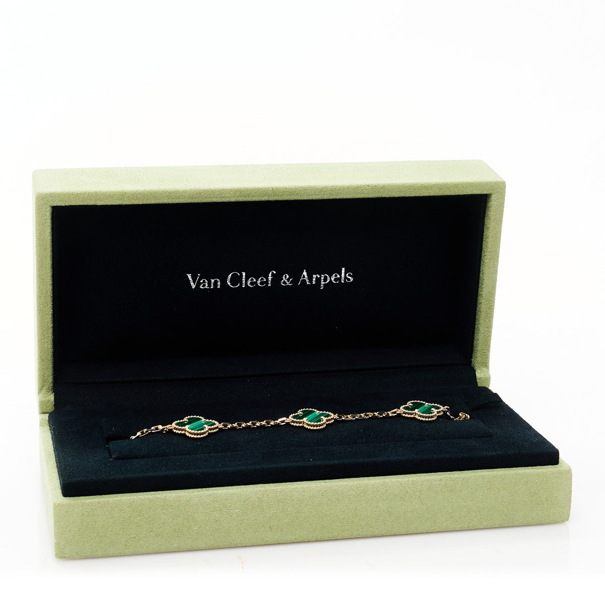 Van Cleef & Arpels 18K Yellow Gold Malachite 5 Motifs Vintage Alhambra Bracelet 5 of 5