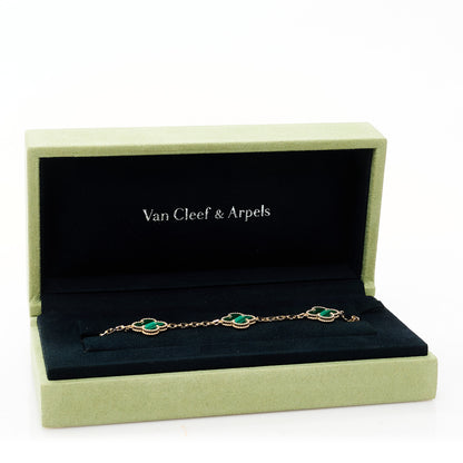 Van Cleef & Arpels 18K Yellow Gold Malachite 5 Motifs Vintage Alhambra Bracelet 5 of 5