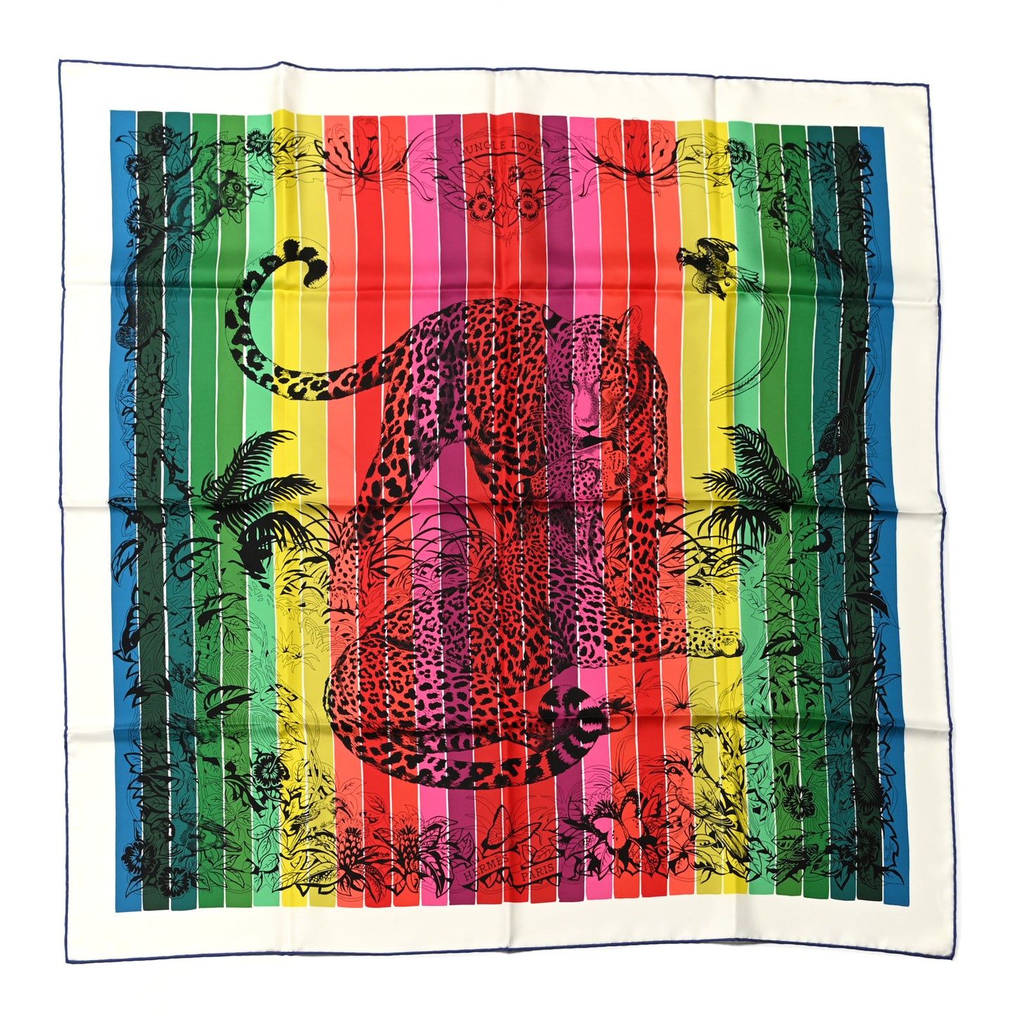 Silk Carre Jungle Love Rainbow Scarf 90 Rose Vert Jaune