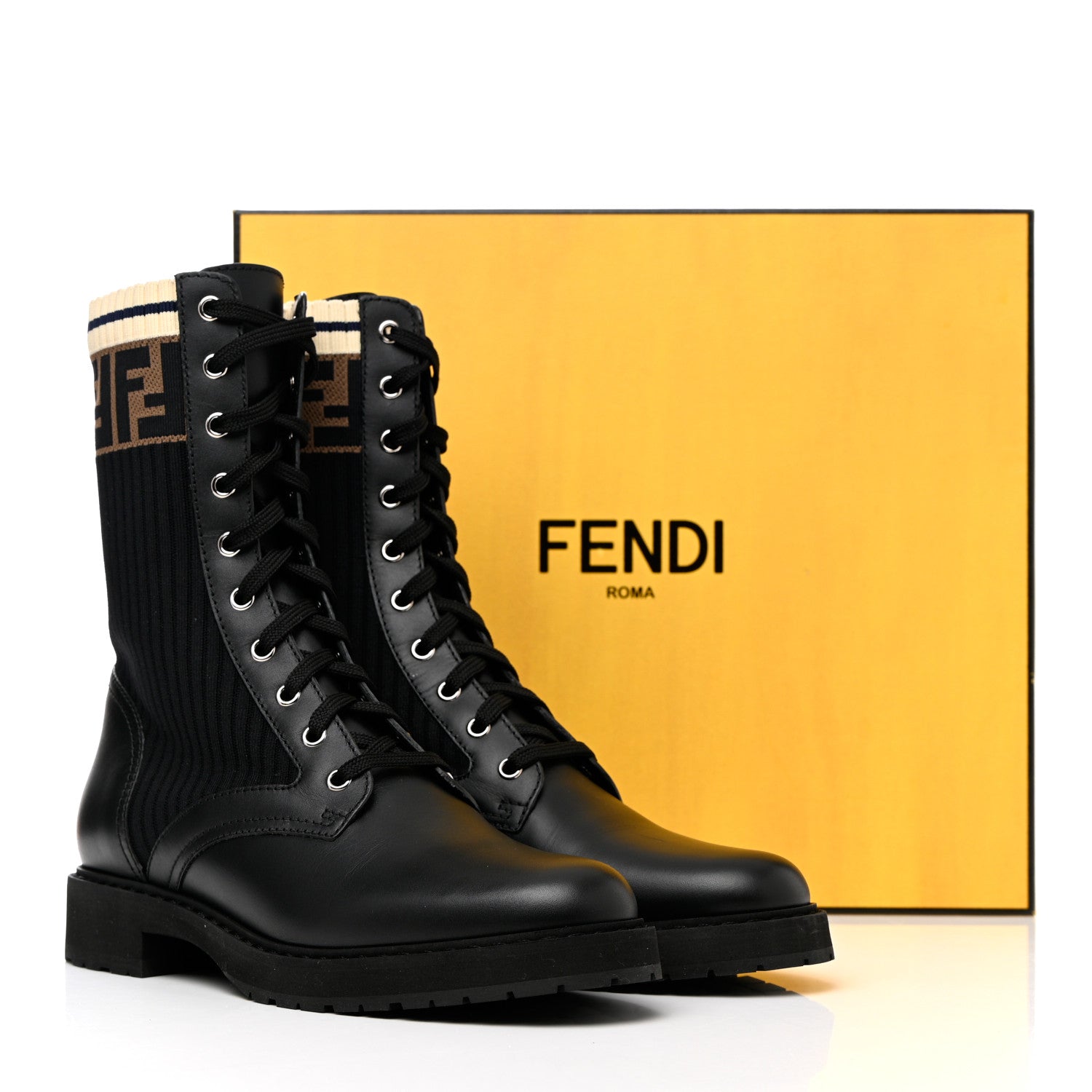 Fendi Calfskin Stretch Fabric Rockoko Biker Boots 40 Tobacco Black Marino 11 of 11
