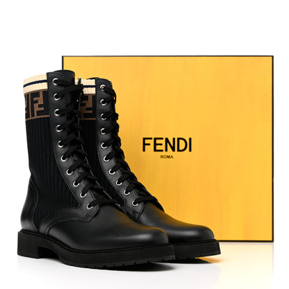 Fendi Calfskin Stretch Fabric Rockoko Biker Boots 40 Tobacco Black Marino 11 of 11