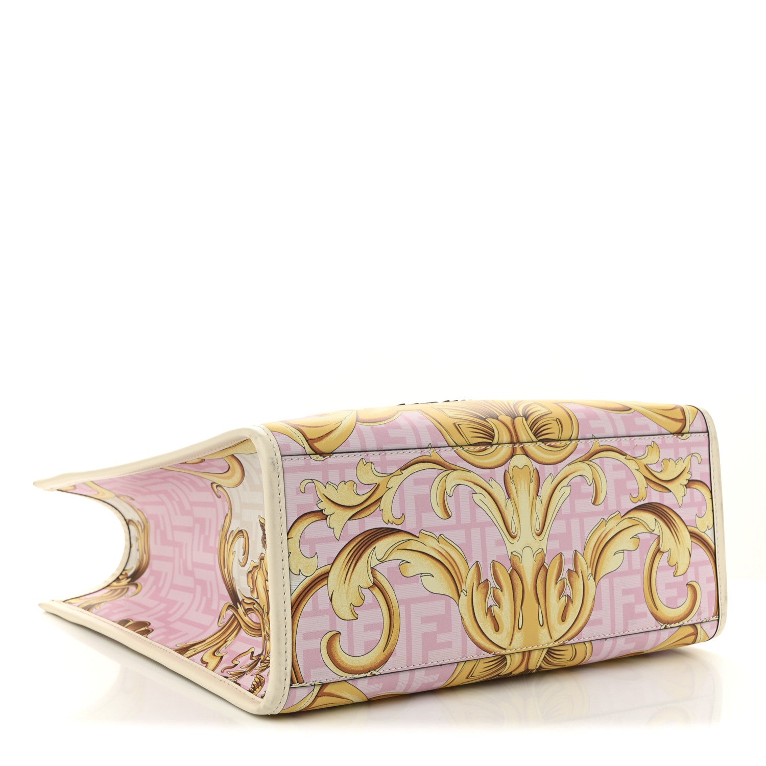 Fendi X VERSACE Calfskin Plexiglass Fendace FF Baroque Print Medium Fendi Sunshine Shopper Tote Gold Rosa White Ice Ciad 4 of 10