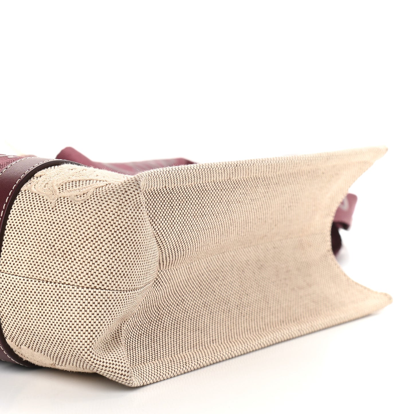 Cotton Calfskin Embroidered Medium Woody Ribbon Tote Burgundy