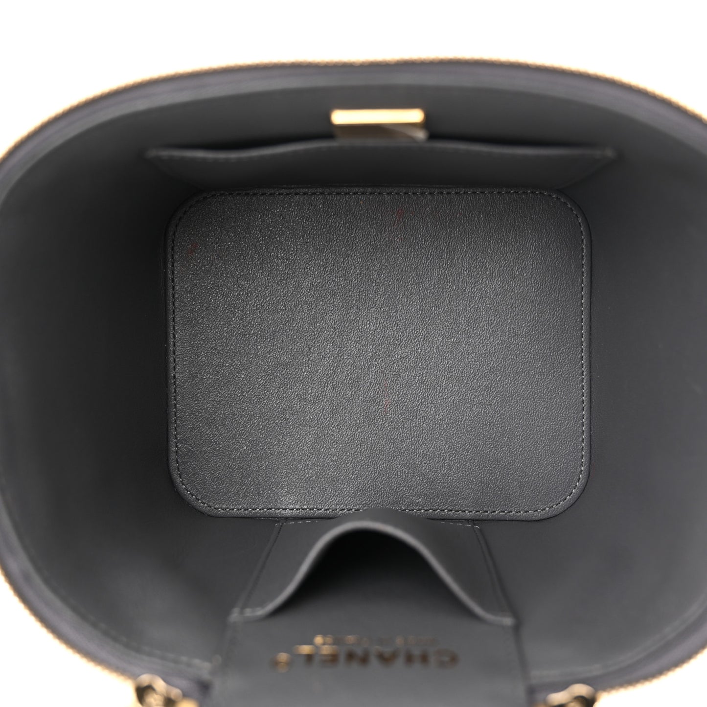 Caviar Quilted Small Top Handle Vanity Case With Chain Dark Grey