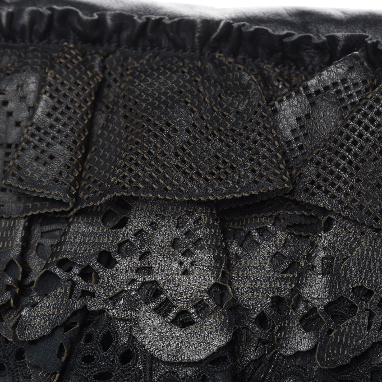 Lambskin Laser Cut Laceland Shoulder Bag Black