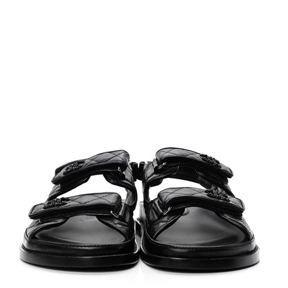 Chanel Lambskin Velcro Dad Sandals 40 Black 2 of 5