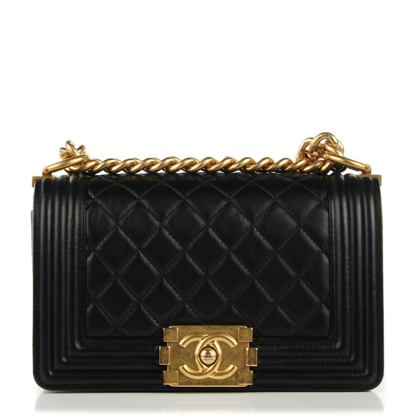 Lambskin Quilted Small Boy Flap Black