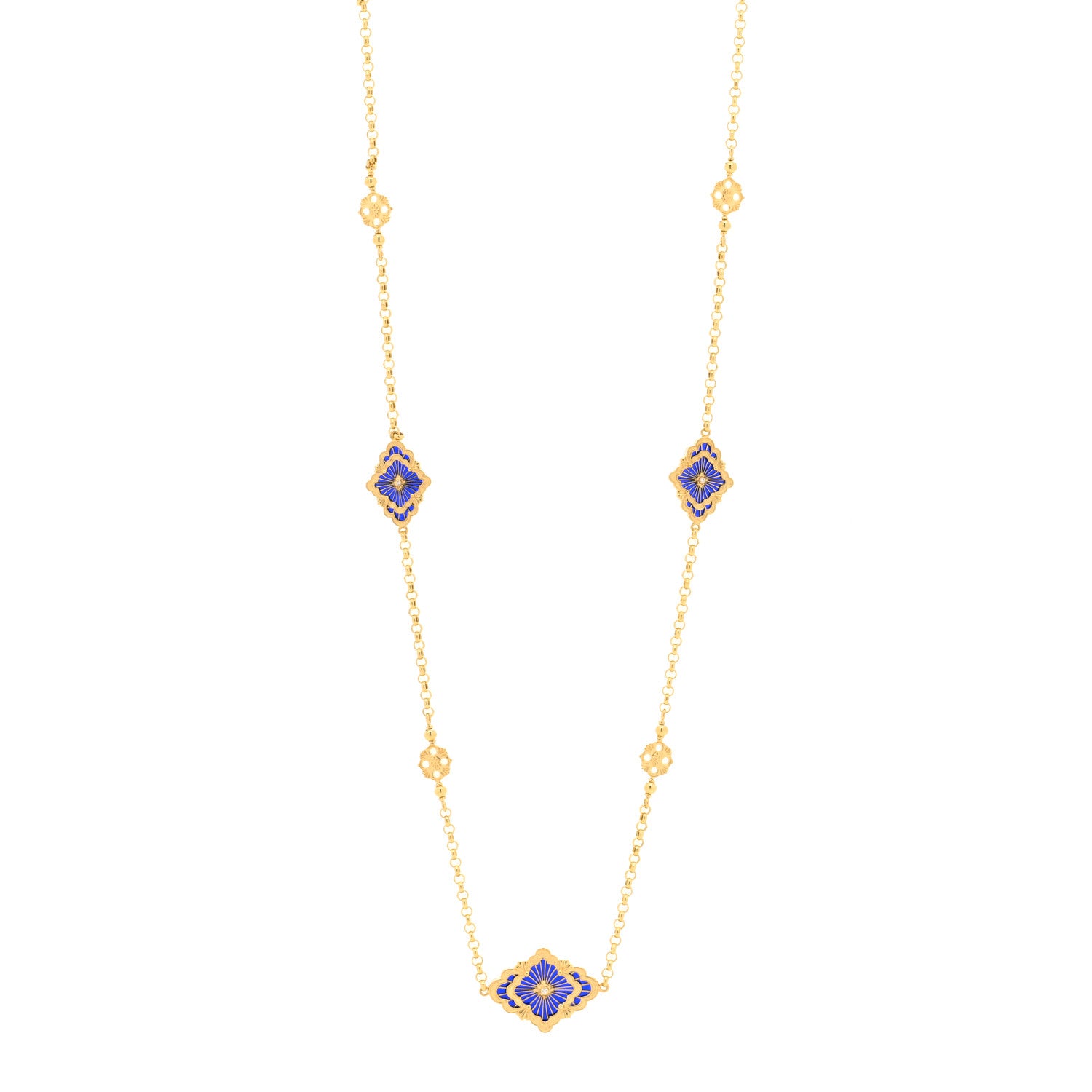 Buccellati 18K Yellow Gold Diamond Enamel Opera Tulle Necklace Blue 1 of 4