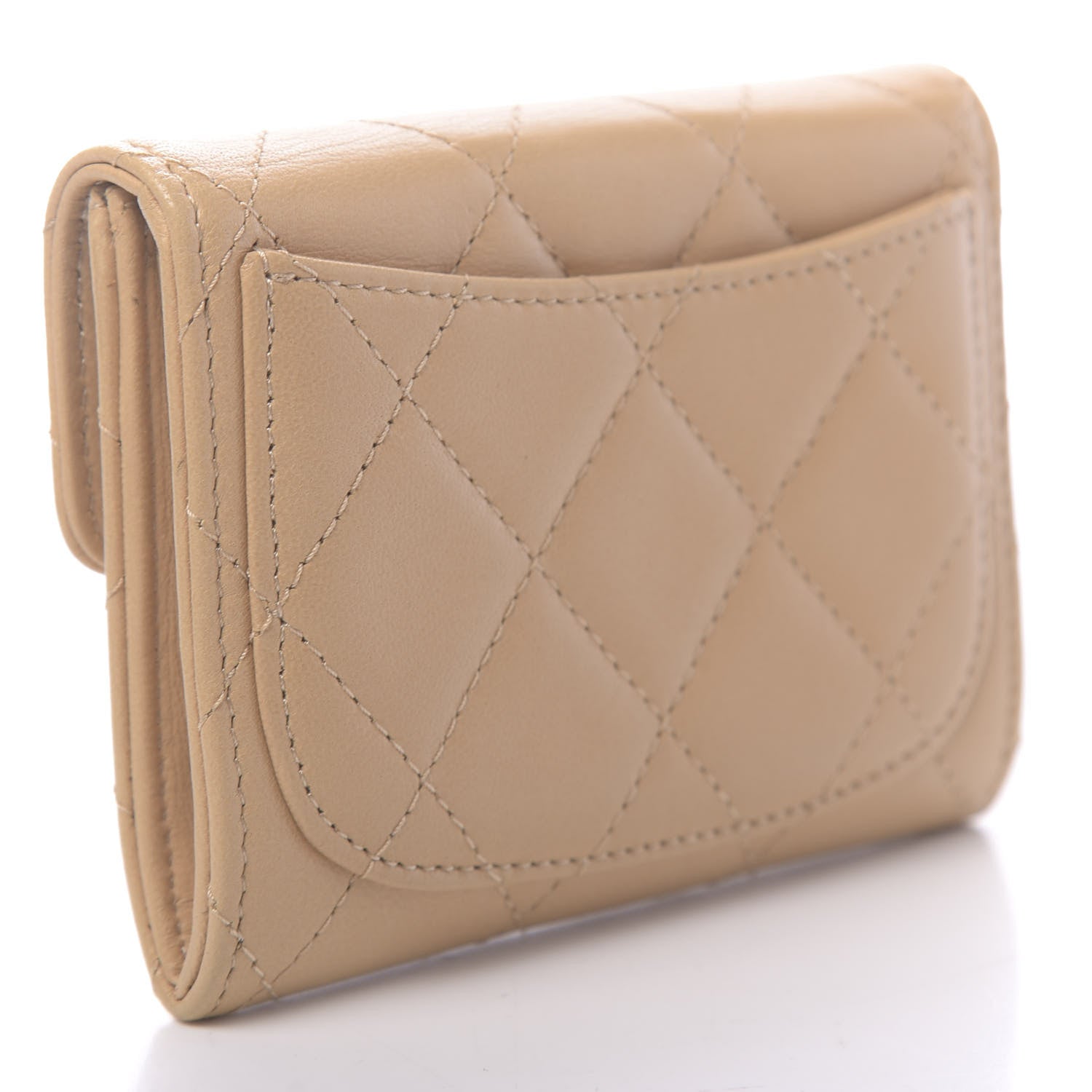 Chanel Lambskin Quilted Flap Card Holder Wallet Beige 3 of 9
