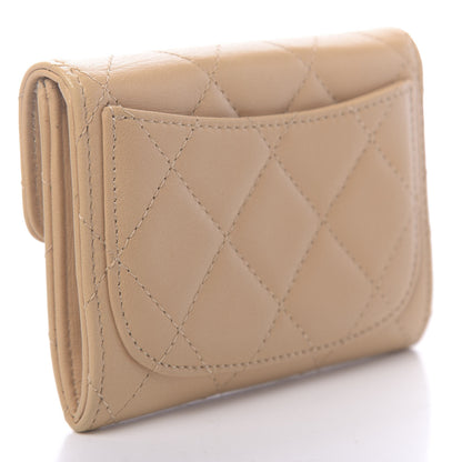 Chanel Lambskin Quilted Flap Card Holder Wallet Beige 3 of 9
