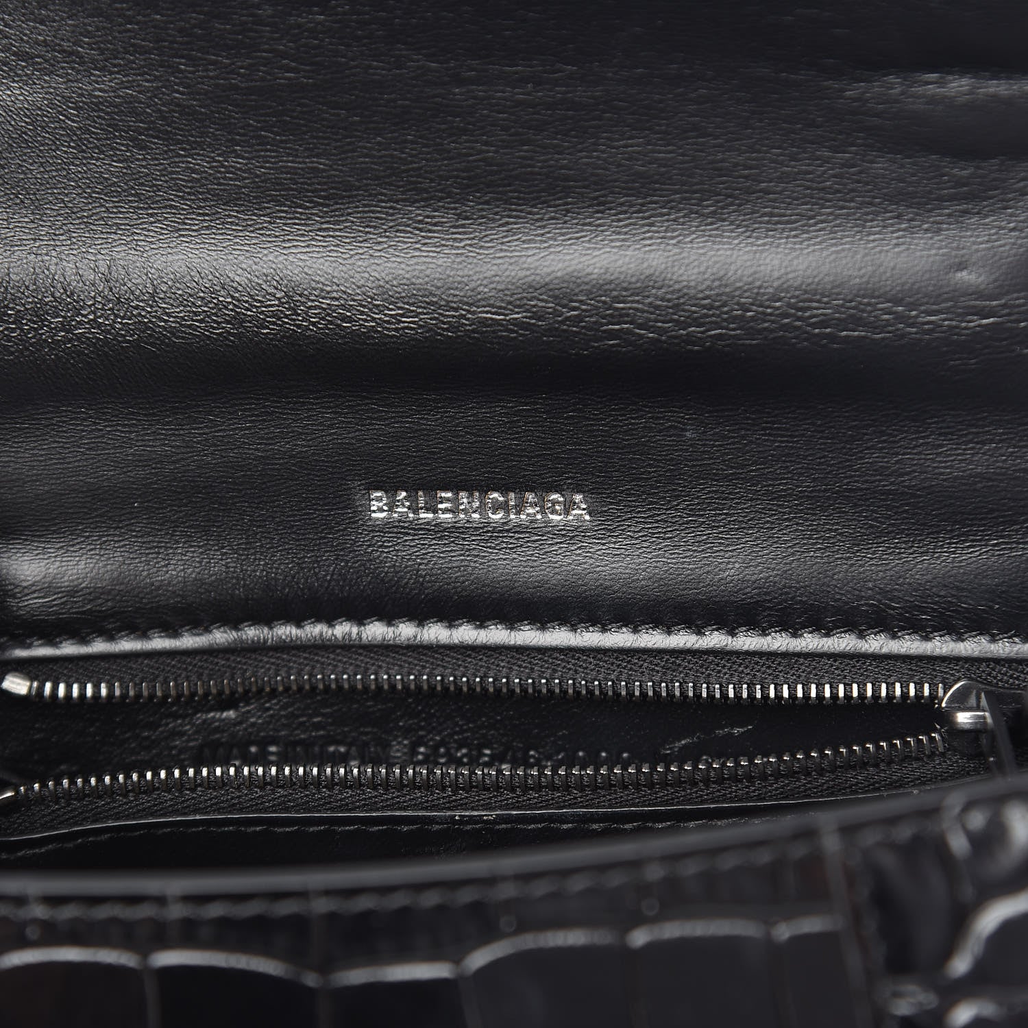 Balenciaga Shiny Calfskin Monochrome Crocodile Embossed Small Hourglass Top Handle Bag Black 6 of 12