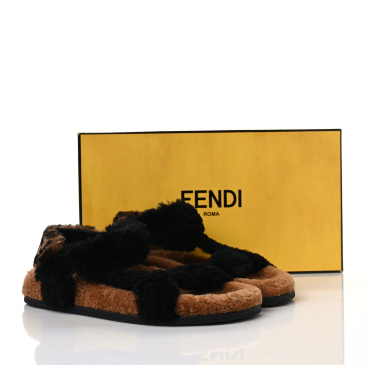 Fendi Shearling FF Fendi Feel Sandals 38 Tobacco Black 5 of 8