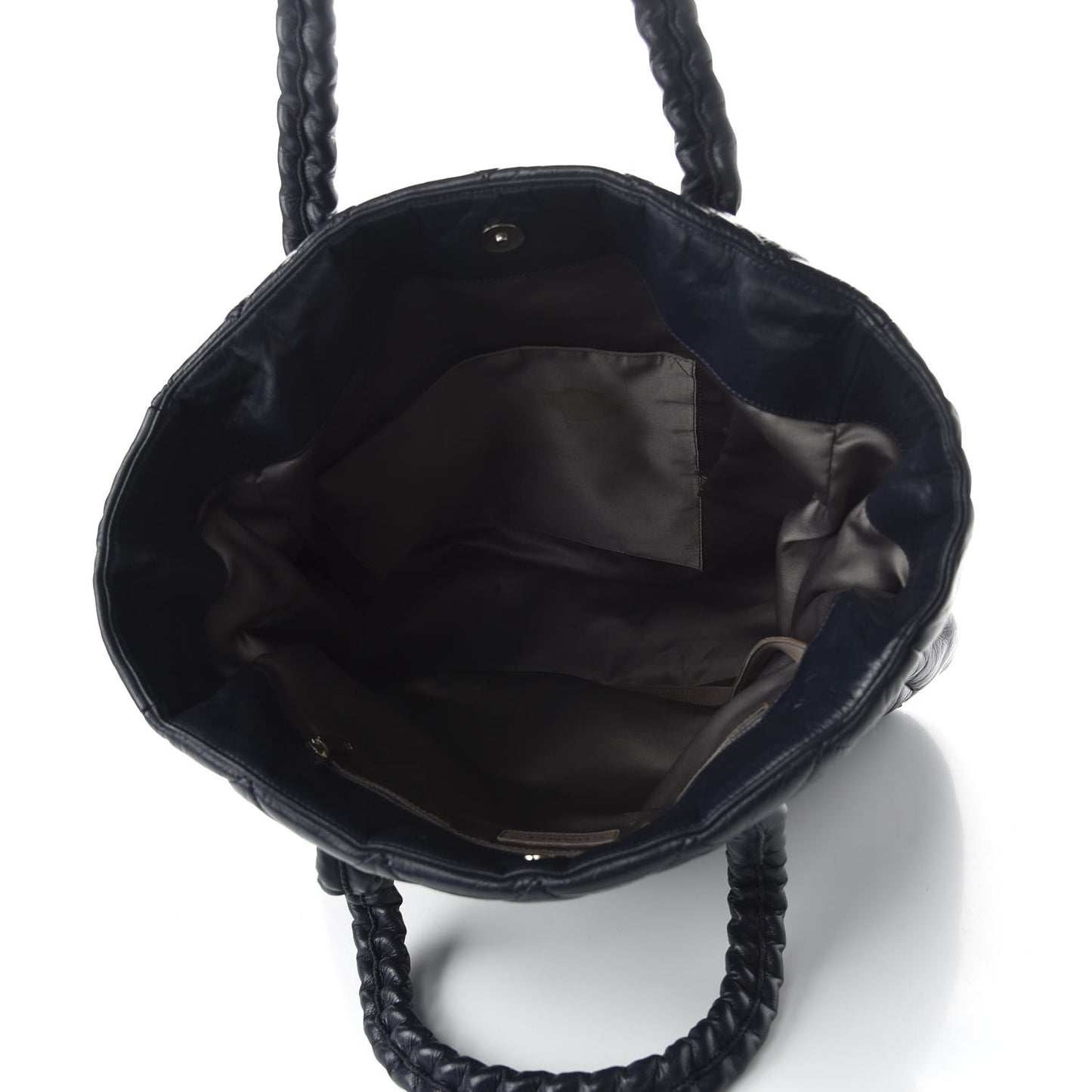 Lambskin Quilted Hidden Chain Tote Navy
